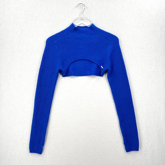 SAVAGE X FENTY Ms Minx Knit Shrug Crop Sweater Womens M Blue Ribbed Mock Neck - Picture 4 of 16
